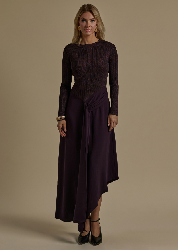 Asymmetrical Rib Knit Dress Eggplant Purple / L Asymmetrical Rib Knit Dress Eggplant Purple / L