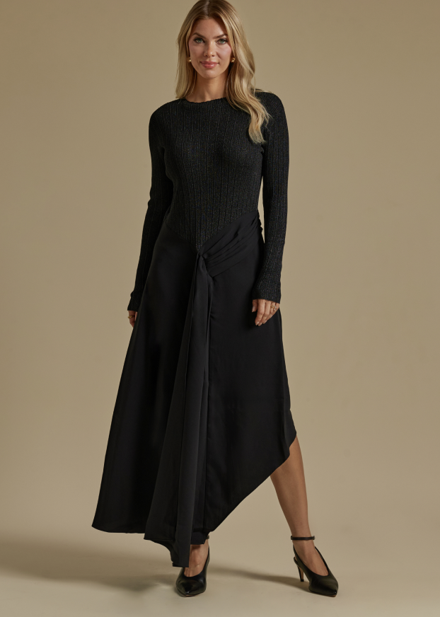 Asymmetrical Rib Knit Dress Black / L Asymmetrical Rib Knit Dress Black / L