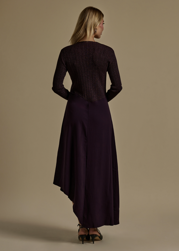 Asymmetrical Rib Knit Dress Eggplant Purple / L Asymmetrical Rib Knit Dress Eggplant Purple / L