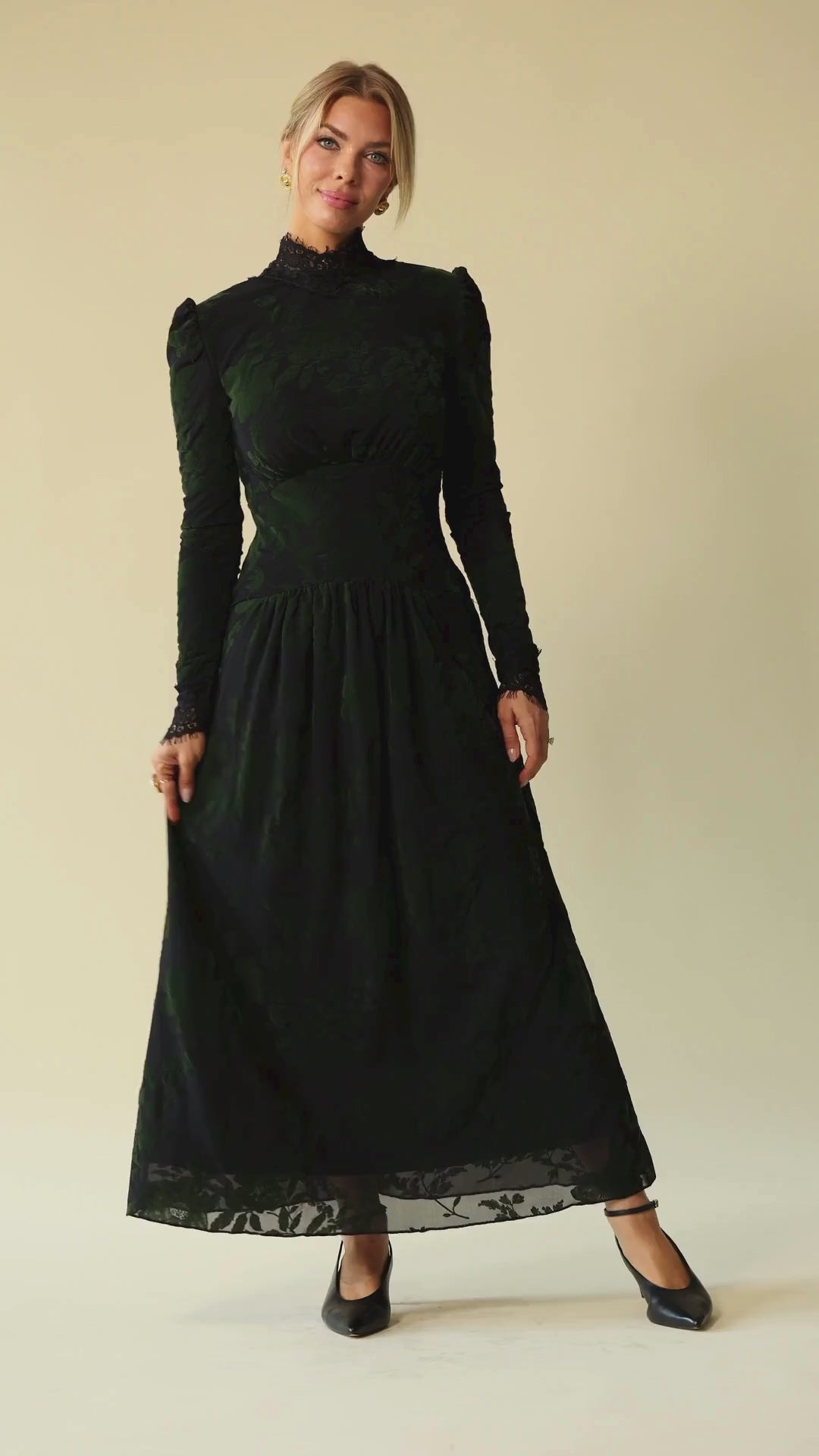 Flocked Mesh Lace Dress – Avanel Couture